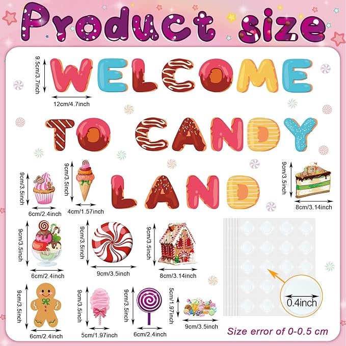 Marspark 68 Pcs Candy Land Decoration Christmas Bulletin Border Decoration Welcome to Candy Land Decor Donut Peppermint Round Gingerbread Man House Cutouts for Classroom Wall Decor