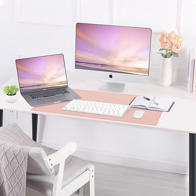 AFIING Cork Desk Mat, 31.5" x 17", Pink,Desk pad Protector | Dual-Sided Cork & PU Leather, Waterproof, Non-Slip, For Office & Gaming