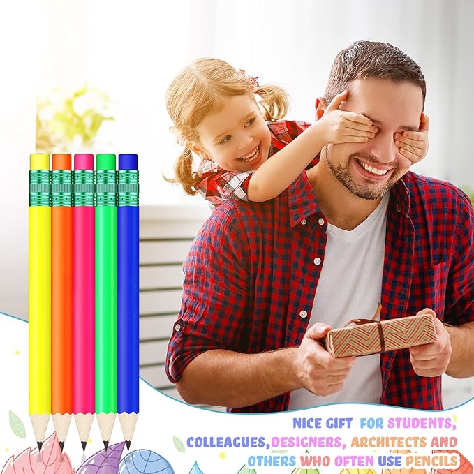 Nezyo 80 Pcs Mini Golf Pencils with Eraser 2 HB 4 Inch Half Pencils Hexagon Pre-sharpened Color Pen for Bridal Wedding Classroom School Office(Neon Color,Classic Style)