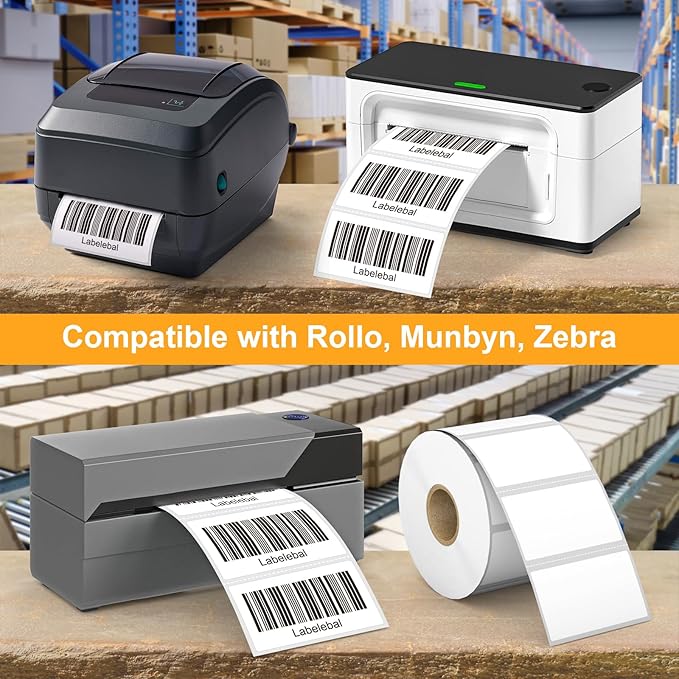 (12,000 Labels/12 Rolls) Labelebal 12 Rolls,1000/Roll -Zebra 2.25" X 1.25” Direct Thermal Labels - Perforated Stickers for Barcode Address, Compatible with Zebra & Rollo & MUNBYN Desktop Printer