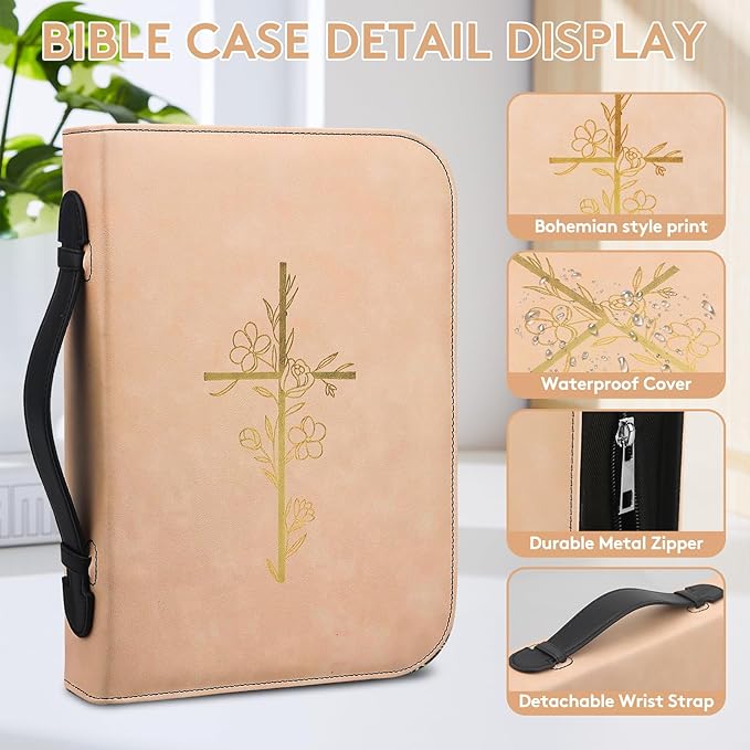 Bible Cover Case for Women – PU Leather Large Bible Case with Minimalist Debossed Design – Christian Bible Accessories for Girls & Women (Golden Cross, XL)