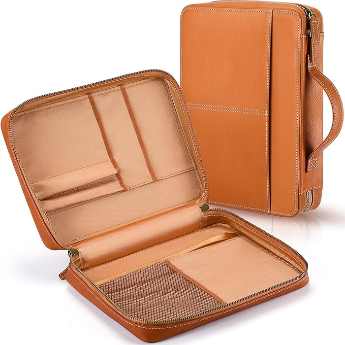 Top Grain Leather Bible Cover for Men Women Buffalo Genuine Leather Bible Case Book Holder Church Bag with Zipper Handle Back Pocket Bookmark Father's Day Religious Gift(Light Brown,Large)