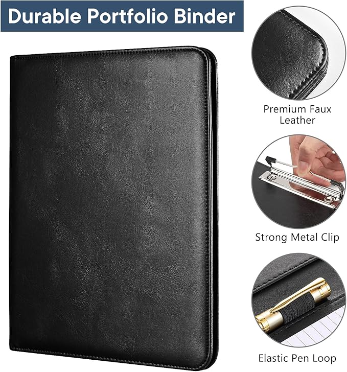 OOWOLF Padfolio with Clipboard Portfolio Binder for Resume, Legal Document, Business Office Conference, Legal Pad Portfolio Folder for A4 Letter Size Notepad, 8.5 x 11 inch, with 1 Ruled Notebook