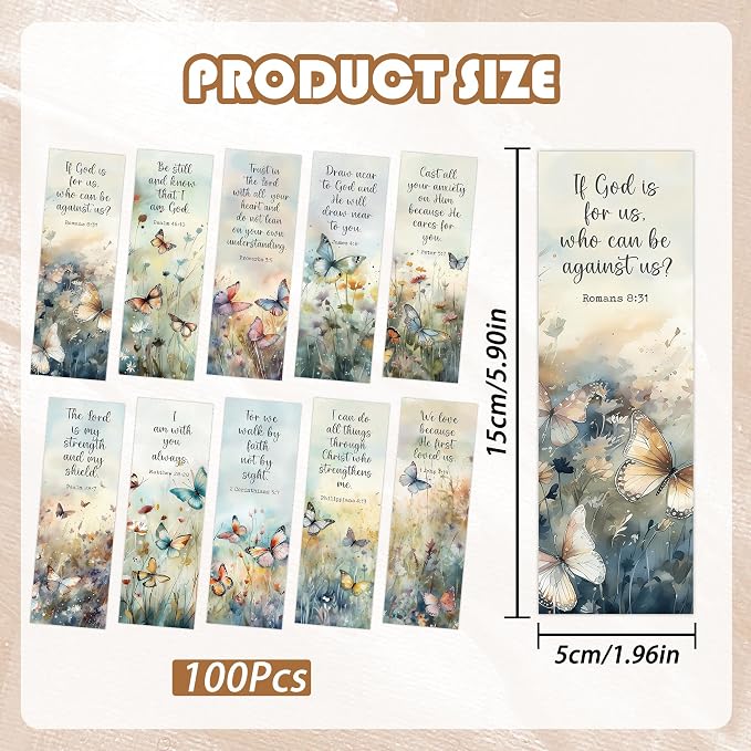 Christian Bookmarks, 100 Pcs Bible Verse Floral Butterfly Book Markers, Religious Scripture Bible Study Gifts for Reading Women Book Lovers