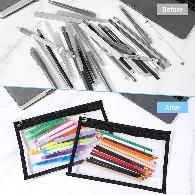 30 Pack Clear Zipper Pouches, PVC Waterproof Envelopes Folder Makeup Bags Pencil Pouch Multi Purpose Document File Organization Bag for Travel Home Office Supplies, 11.5 x 7 Inches