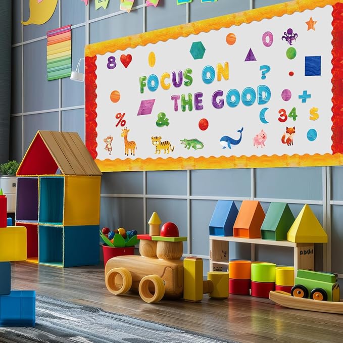 Kosiz Art Oil Painting Bulletin Board Decoration Set 118 ft Scalloped Bulletin Board Borders Classroom Poster Border Trim with 257 Pcs Letter Number Symbol Cutout for School Decor