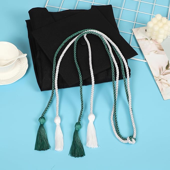 Graduation Double Honor Cords with Tassels Braided Academic Ropes for High School College Ceremony 68 Inch (Emerald Green+White)