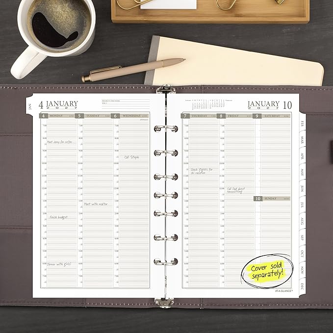 AT-A-GLANCE 2027 Planner Refill, Weekly & Monthly, 5.5" x 8.5", Desk Size 4, Column-Style, Tabbed, 7-Ring Loose-Leaf (481-485-27)