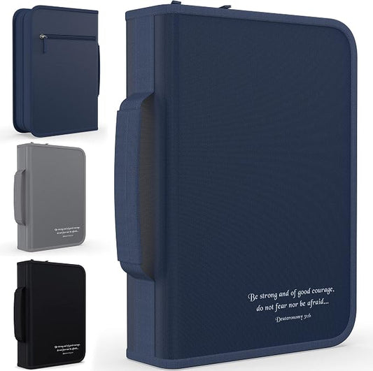 DEHITE Bible Cover for Men — Bible Cover Cases for Men – Blue Medium Size – Bag Fits Book 9.6 x 6.6 x 1.77 in – Pen Slots – Zippered Pocket – Premium Fabric – Christian Gift Accessories