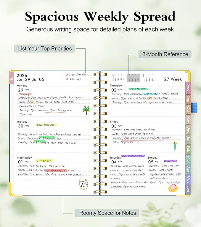 Academic Planner 2026-2027, Hardcover Weekly and Monthly Calendar Planner from July 2026 - June 2027, Daily Agenda Planners with Tabs, College School Organizer for Student Teacher, A4 (8.5" x 11"), Night Sky Blue