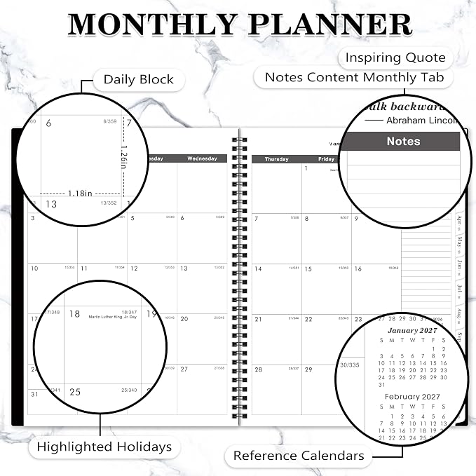 2027-2028 Monthly Planner - 2 Year Planner 2027-2028, JAN 2027 - DEC 2028, 9" x 11", 2 Year Calendar 27-28 Monthly Planner with Tabs, Pocket, Label, Contacts - Black