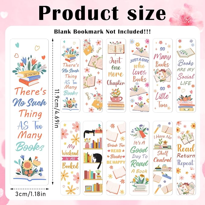 UV DTF Bookmark Stickers - 24 Sheets Book Lovers UVDTF Decals for Acrylic Bookmarks Double-Sided Printing Book Lover Wraps Rub on Transfer Stickers for Blank Bookmarks(Blank Bookmark Not Included)
