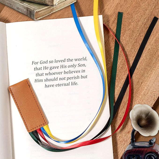 2Pcs Bible Bookmark, Bible Ribbons Christian Ribbon Bookmark, Bible Page Markers, Bible Accessories, Bible Markers, Leather Bible Bookmarks for Women & Men, Brown+Blue