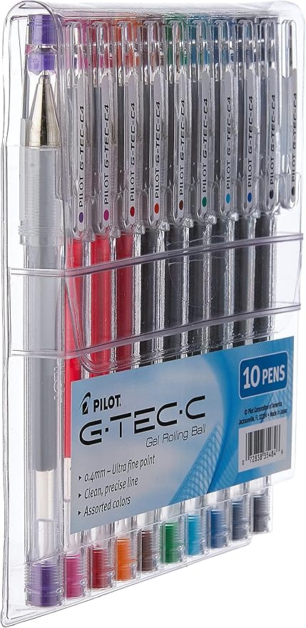 PILOT G-Tec-C Gel Ink Rolling Ball Pens, Ultra Fine Point (0.4mm), Assorted Color Inks, 10-Pack Pouch (35484)