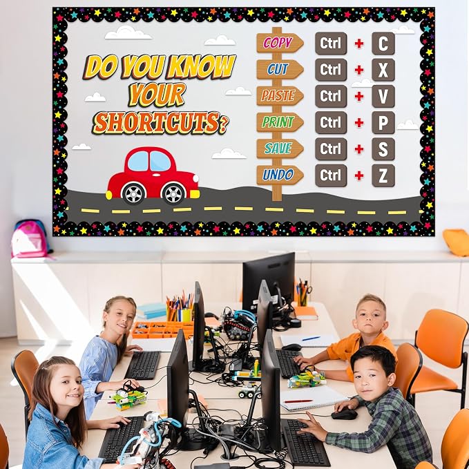 Computer Lab Bulletin Board Set Shortcuts Classroom Decorations Computer Keyboard Bulletin Board Inspirational Technology Shortcuts Car Road Cutouts for Back to School Classroom Chalkboard Wall Decor