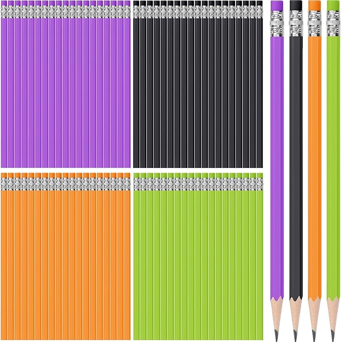 TecUnite 60 Pcs HB Pencils #2 Unsharpened Wood Cased Pencils with Eraser Hexagonal Pencil Cute Graphite No 2 Pen for Adults Gifts Exam School Office Sketching Learning(Purple Orange, Silver)