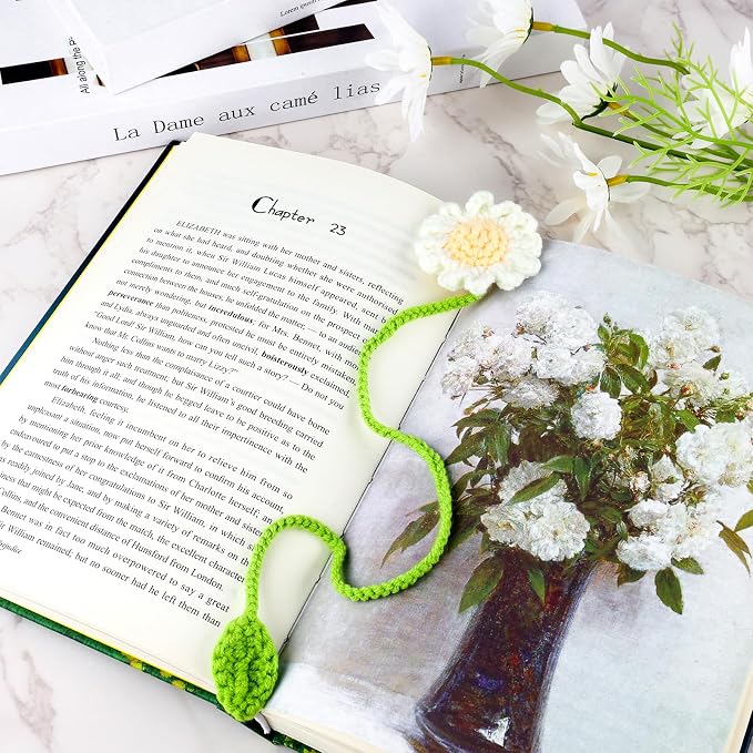 Crochet Bookmarks for Women Girls Kids Knitted Daisy Book Mark for Book Lovers Coworker Bookish Birthday Graduation Gift for Her Him Unique Page Bookmark for Readers Christmas Easter Gifts
