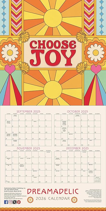 Dreamadelic 2026 Wall Calendar, 12-Month Psychedelic Pop Art & Retro Design Calendar, 12" x 12" with Large Grids, 2026 Wall Planner and Organizer with Trippy Art for Home and Office