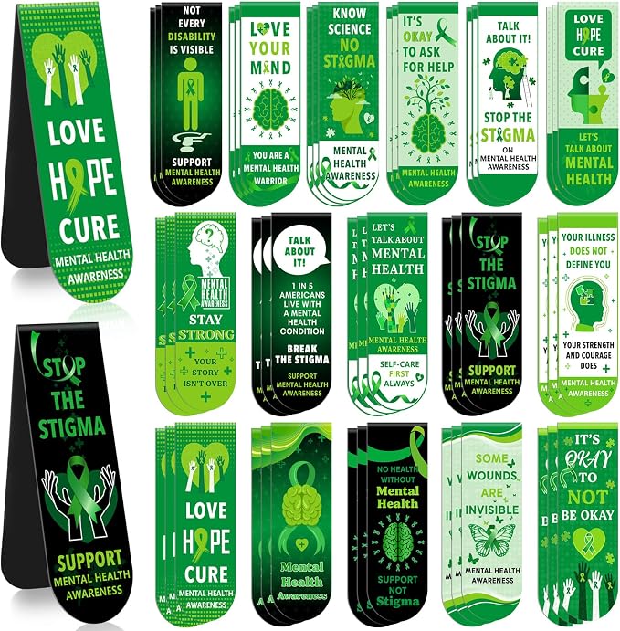 48 Pcs Mental Health Awareness Bookmarks Green Positive Psychology Affirmations Therapy Inspirational Magnetic Bookmarks Health Month Fundraiser Event Classroom Stationery Handout Supplies
