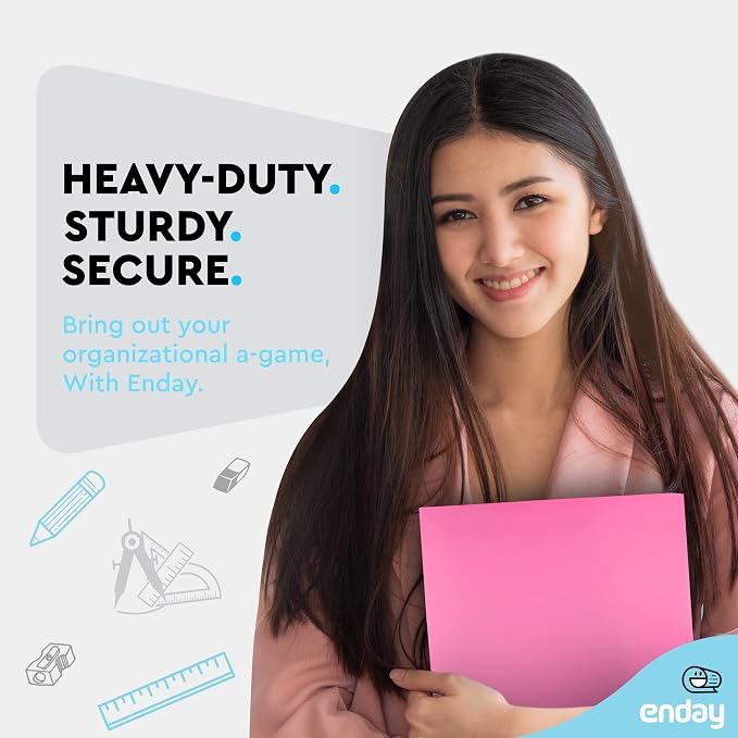 Folders with 2 Pockets Pink, Colored Plastic File School Folder Letter Size, Heavy Duty Poly Portfolio Folder with Two-Pockets, Also Available in Purple, Green, Red, Blue, and Grey, 1 Pc - By Enday