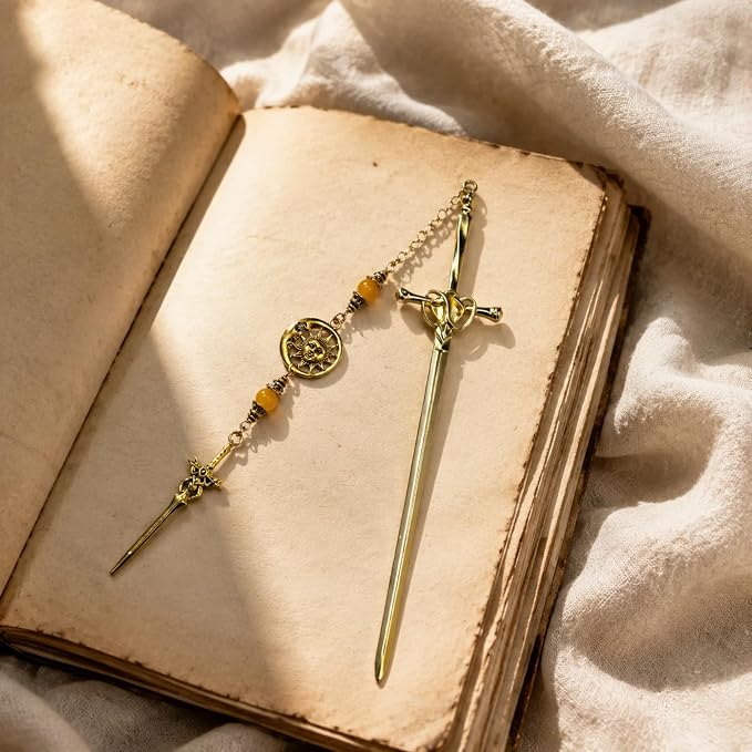 Fantasy Sword Bookmark Gifts - Funny Tarot Metal Book Mark with Crystal Beads Sun Charms Aesthetic Page Marker for Reading Lover Women Men Students Teachers Reader Bookish Birthday School