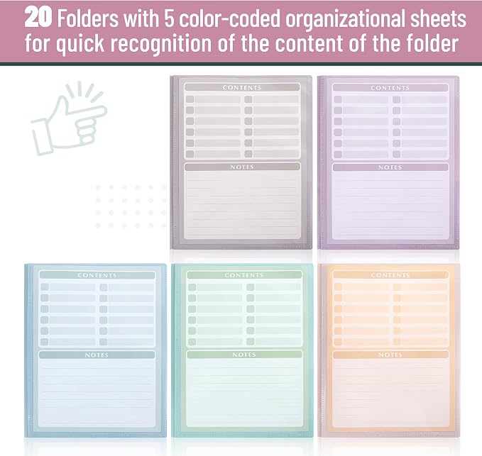 Mr. Pen- Plastic Folders with Pockets and Prongs, 20 Pack, Letter Size, Assorted Pastel Colors, Flexible Plastic Folders with Prongs, Clear Front Pocket, Card Slot & Color-Coded Cover Papers