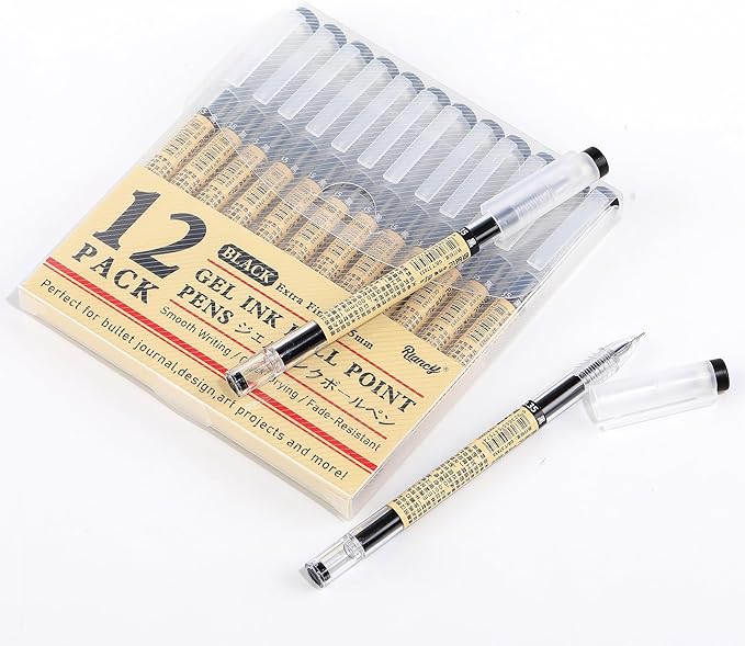 RIANCY Japanese Style Black Gel Ink Pens, 0.35mm Extra Fine Point, No Smudge Quick Drying, Japanese Ink Pen for Journal Planners, Thin Notebook Paper, Office School Supplies, 12 Pack, Writing Drawing