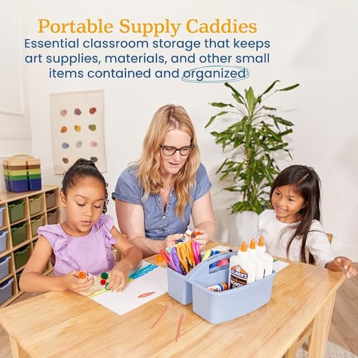 ECR4Kids 3-Compartment Small Plastic Caddy, Multipurpose Organization, Earthtone, 6-Pack