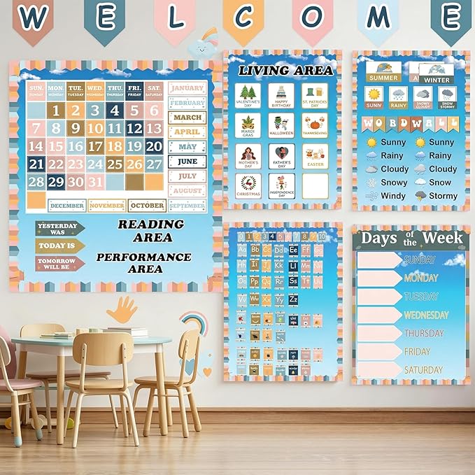 Qyeahkj 17.7in x 20ft Bulletin Board Paper Roll Bulletin Board Background Paper Fade Resistant Classroom Decoration Poster Art Craft Home Wall Education Decor Supplies Blue White Clouds