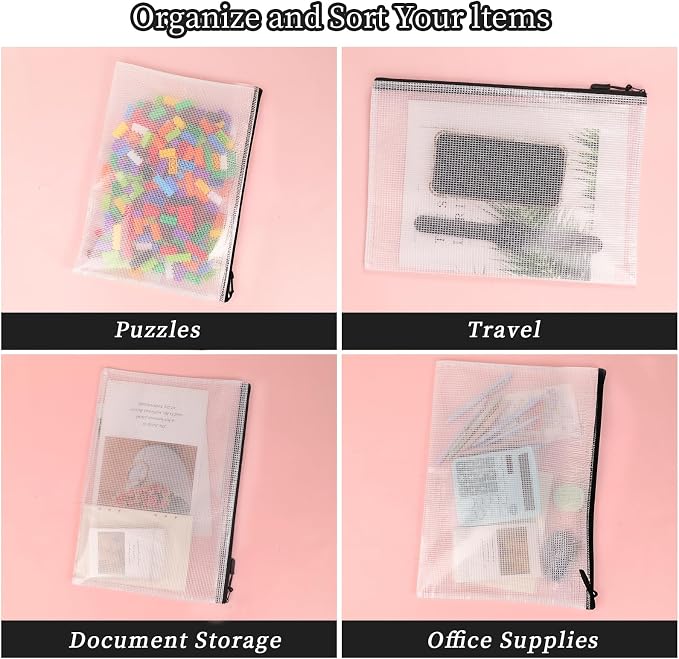 MultiBey Black Mesh Zipper Pouch 12 Pack, 9-Size Clear Zipper Pouches Storage Bags, Waterproof Travel Pouch for School Office Supplies, Puzzles & Games Organizing Storage (Multi-Size