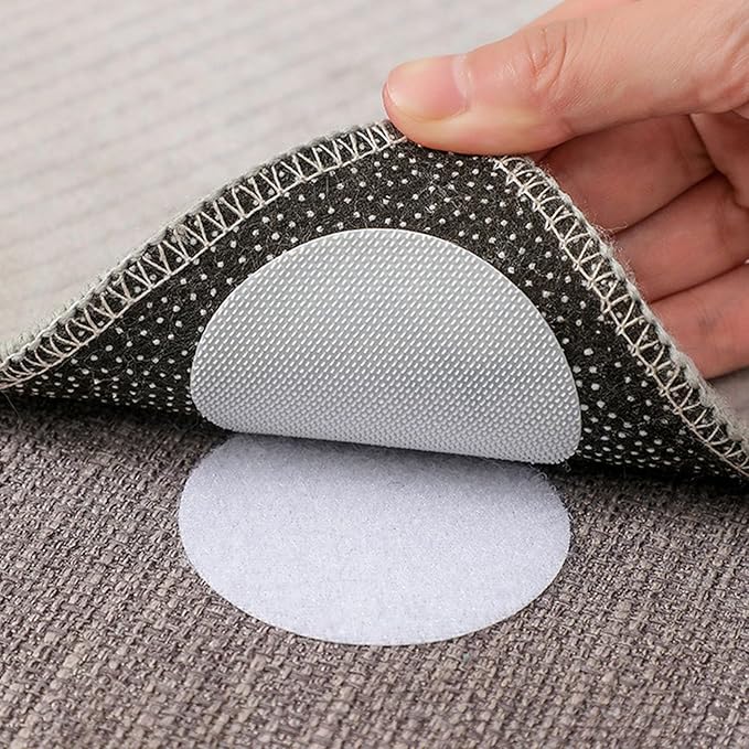 6PCS Adhesive Tape, Strong Adhesive Backing Non Slip Cushion Pads, Round, Reusable, No Trace Hook and Loop Tape for Sheet, Carpet, Seating, Cushions (White)