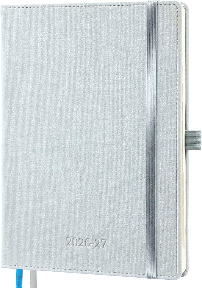 Planner 2026-2027 Weekly & Monthly Planner with Hourly Time Slots, 18 Month Academic Calendar July 2026 – Dec 2027, Vertical Layout, Monthly Tabs, Textured Fabric Hardcover, Pale Ice Blue