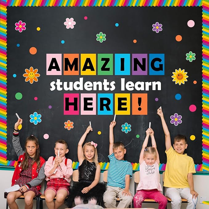 AnyDesign 85Pcs Back to School Bulletin Board Decor Rainbow Flower Dots Paper Cutouts with 150Pcs Glue Points for Party Classroom Wall Decor