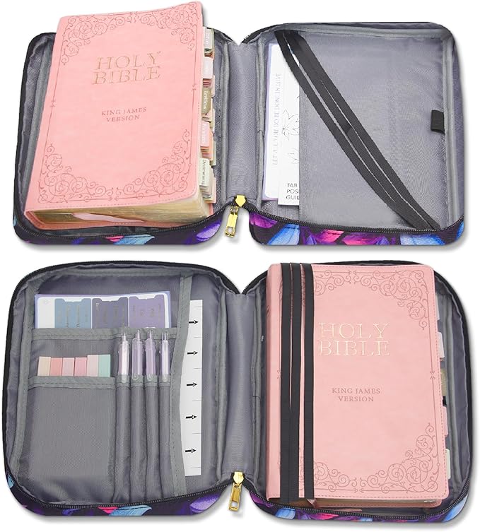 Bible Cover for Women, Bible Holder, Bible Study Supplies Accessories Bible Cover Carrier Carrying Organizer Bag, Zipper and Pockets for Standard Size Bible, Gift for Women（purplesuit）
