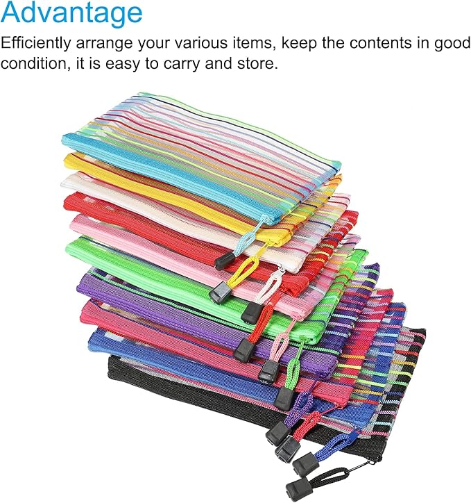 MECCANIXITY Mesh Zipper Pouches, B6 Pencil Case Document File Bags Storage Organizer for Office Supply Travel Accessory, Multicolor Pack of 10