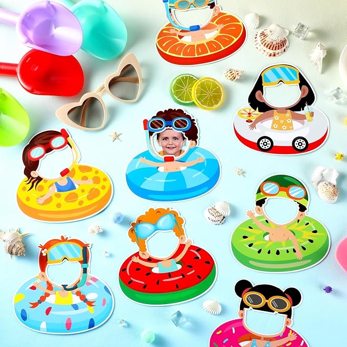 gisgfim 80Pcs Summer Cutouts Swim Ring Decorations Bulletin Board Summer Hawaiian Paper Cut-Outs Classroom Decor for Boy Girl DIY Craft Photo Wall Beach Pool Kindergarten Preschool Party Favor Supply