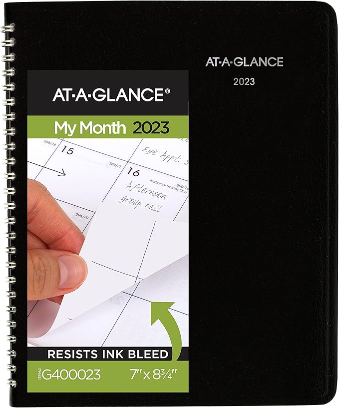 2023 Monthly Planner by AT-A-GLANCE, DayMinder, 7" x 8-3/4", Medium, Faux Leather, Black (G40000)