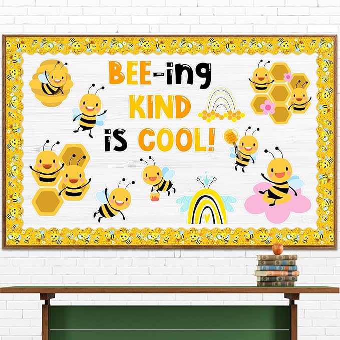 72 Feet Summer Bee Bulletin Board Borders Yellow Cartoon Bee Honeycomb Bulletin Board Borders for Classroom World Bee Day Summer Party Back to School Office Decoration