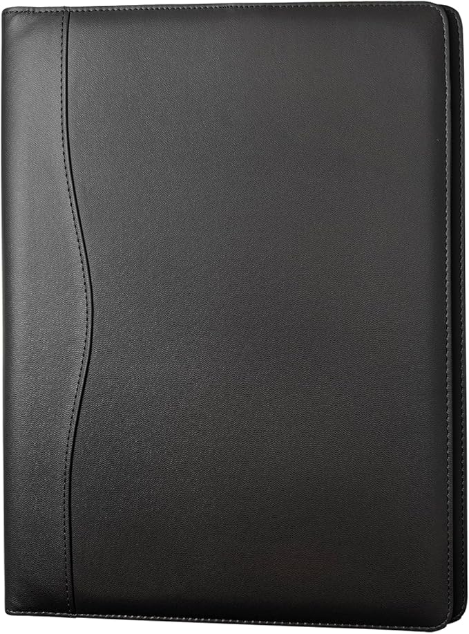 Padfolio Portfolio Binder, Leather Clipboard Folder Briefcase Loose-Leaf Binder with Cover Brown Folder with Pockets Resume Folder for Business School Office Meeting Men Women's Business (A4, Black)