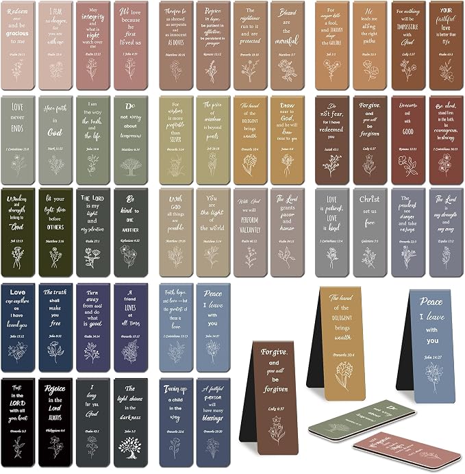 144Pack Magnetic Bookmarks Bible Bookmark Christian Bookmarks Bulk Book Marks for Reading Women Men Adults Kids Book Lovers Gifts, Cute Personalized Religious Magnet Bookmark Clips (Morandi)