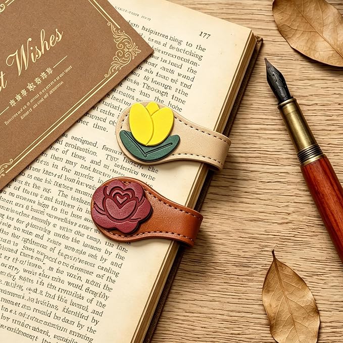 Gifts for Women Cute Flower Leather Magnetic Bookmarks for Women Vintage Book Marks for Reading Small Birthday Teacher Bookish Reading Book Lovers Gifts for Women Office Planner Book Accessories Clip