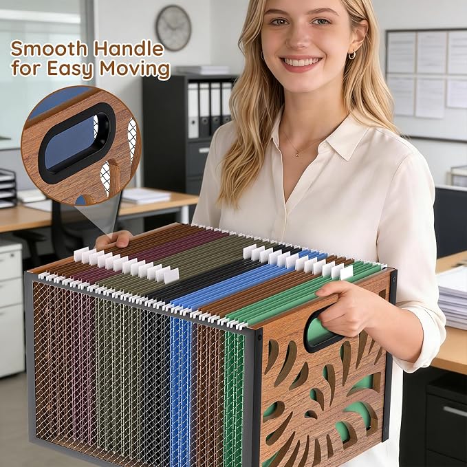 Wood File Box,Hanging File Organizer Box,Portable Files Storage Boxes,Decorative Filing Boxes Bin for Letter Size,Desktop Files Folder Organizer for Home Office School Desk Cabinet