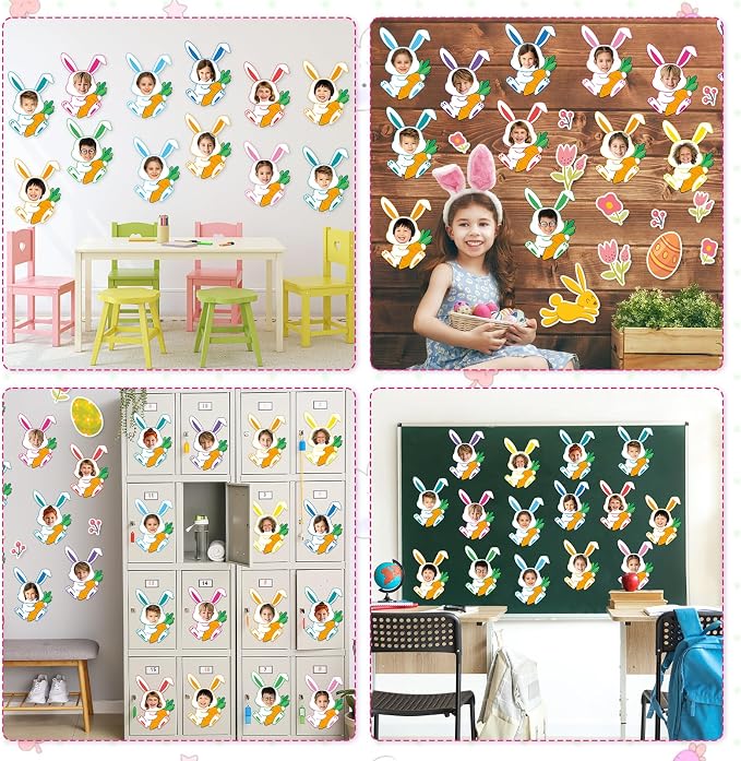 60pcs Easter Bunny Theme Cutouts Easter Bulletin Board Decorations Spring Rabbit Paper Cut-Outs Classroom Decor for Boys Girls Classroom DIY Craft Photo Kindergarten Preschool Wall Door Supplies