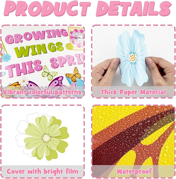Summer Spring Butterfly Bulletin Board Decoration Set, Spring Grow Classroom Decorations Flower Butterflies Motivational Poster Cutouts May June Library School Nursery Wall Door Decor for Teacher