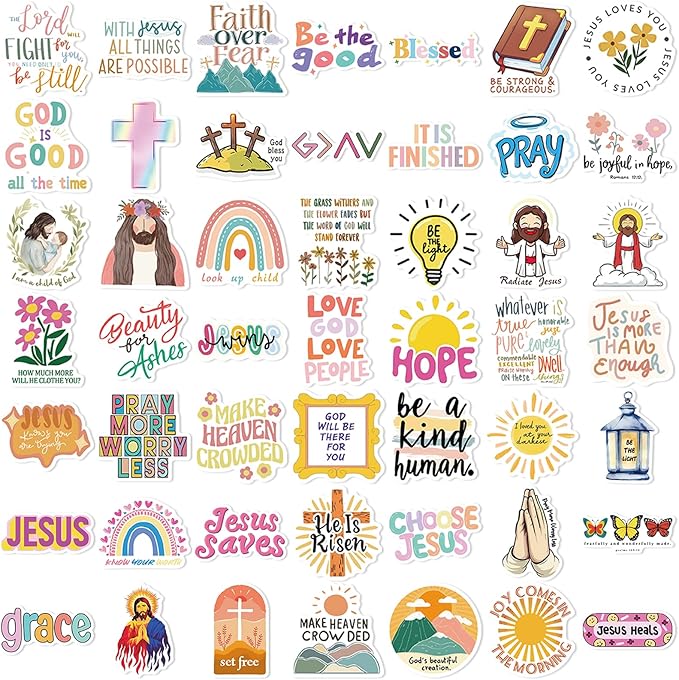 Christian Stickers - 200Pcs Inspirational Stickers, Easter Stickers, Waterproof Planner Sticker for Water Bottle, Laptop, Planner, Journaling, Bible Verse Sticker, Christian Gifts - Colorful