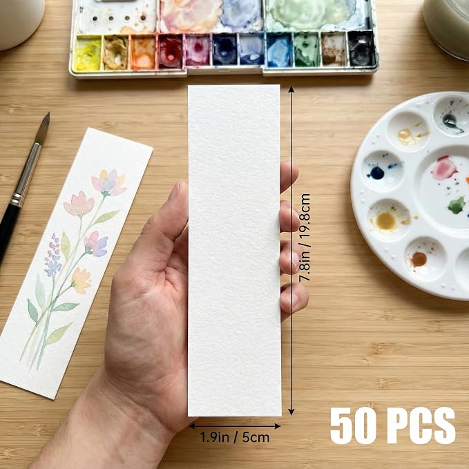 50 Pcs Watercolor Paper Blank Bookmarks140 lb/300 GSM Watercolor Bookmarks for DIY Classroom Projects Crafts and Gift Tags 7.8 x 1.9 Inches