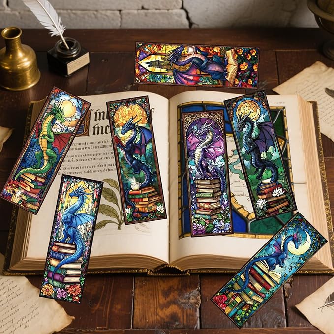 Dragon Stained Glass Transparent Bookmark - Wxiben 10 Pcs Fantastic Transparent PVC Bookmark Cool Dragon Floral Book Mark Page Clips Gifts for Women Men Book Lovers Teacher Student Bookish Readers