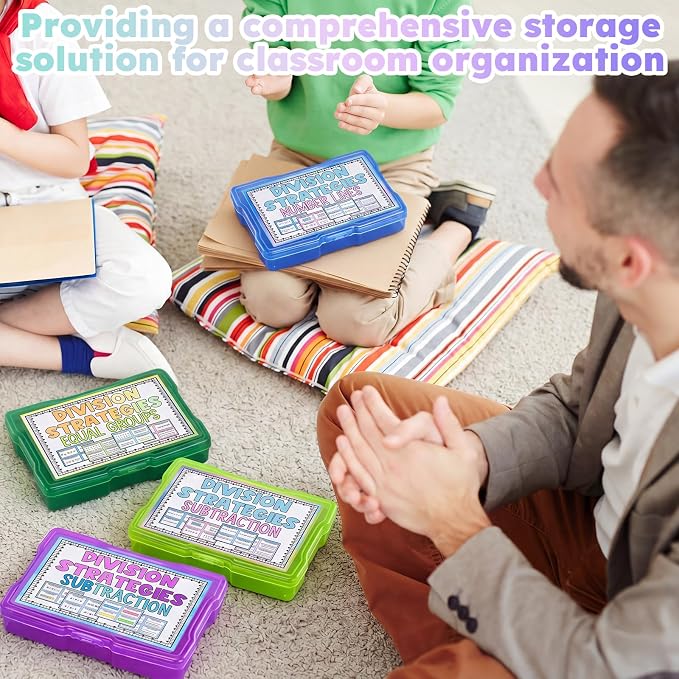Xuhal 16 Pcs Multicolor Task Boxes for Special Education with 18 Adhesive Labels and Clear Storage Case, 4'' x 6'' Index Card Holder Task Card Boxes for Teachers Classroom Supplies Photo Storage