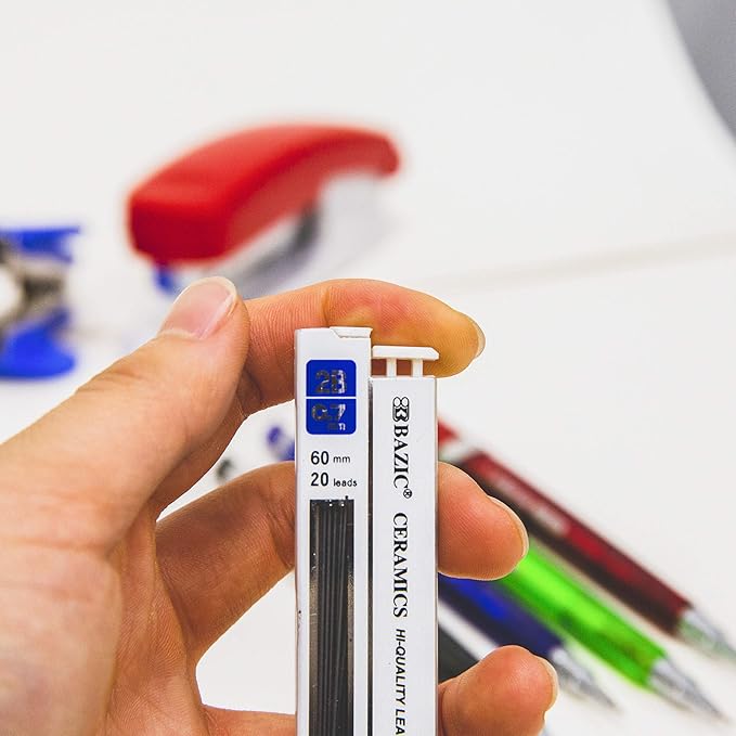 BAZIC PRODUCTS Tri-Angle 0.7mm Mechanical Pencil Soft Grip, Refill 2B Ceramic Pencils Lead, Latex Free Eraser, for Drafting Drawing Sketching, 24-Packs