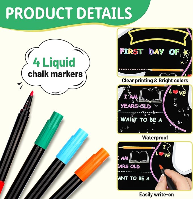 First and Last Day of School Chalkboard Sign with 4 Chalk Markers -11''×11.9'' Double Sided Back to School Sign Photo Prop for Preschool Kindergarten (Black-Unicorn)